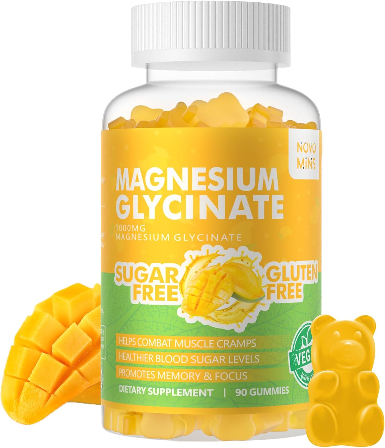 Gominolas de Magnesio Glicinato 1000mg - Sin Azúcar, con Vitamina D, B6 y CoQ10 - 90 Gominolas Sabor Frambuesa