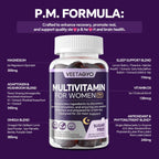 VEETAGYO Multivitamínico para Mujeres AM y PM - Sin Melatonina, con Calcio de Algas, Omega-3, Vitamina D3K2, Magnesio - Sin Azúcar, Vegano, 120 Gomitas