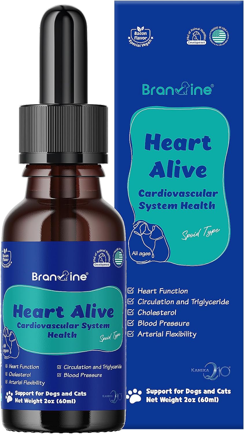 Heart Alive Líquido para la Salud Cardiovascular de Perros y Gatos - Aceite de Pescado Noruego, Coenzima Q10, Vitamina K2, Policosanol, Extracto de Espino, Sabor a Tocineta Vegano (60ml)