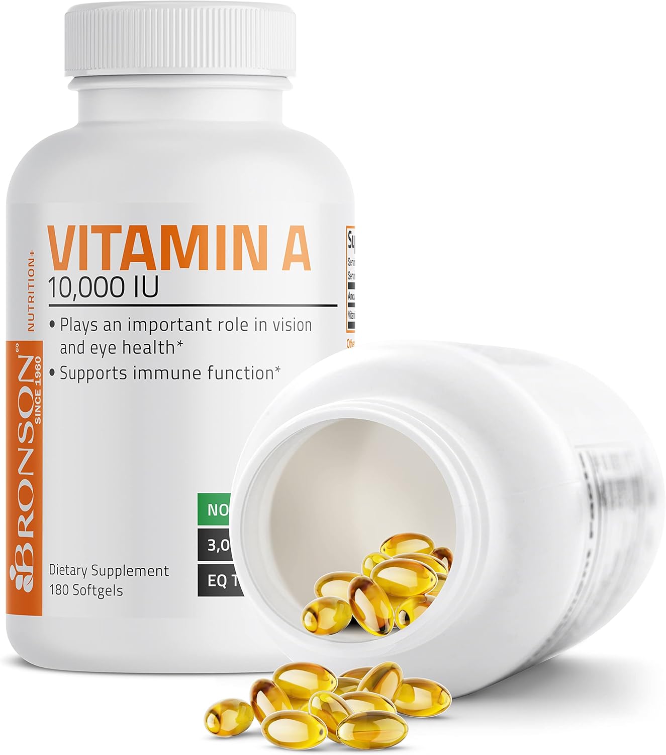 Bronson Vitamina A 10.000 UI - Fórmula Premium No-GMO - 180 Cápsulas Blandas