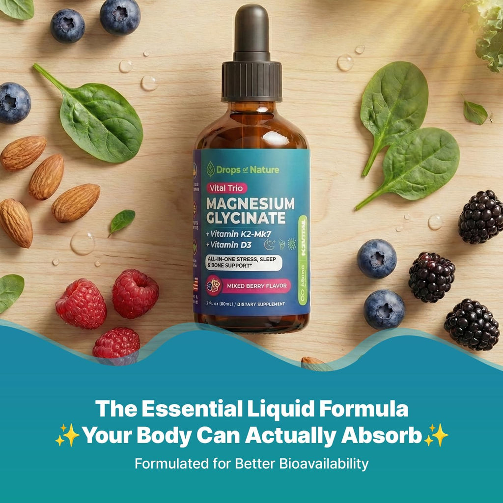 Magnesio Glicinato con Vitamina D3 y K2 – Suplemento Líquido Vegano