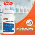 Rugby Vitamina D3 2000 IU (50 mcg) - Suplemento diario de vitamina D3 sin gluten para huesos, dientes e inmunidad - 100 comprimidos