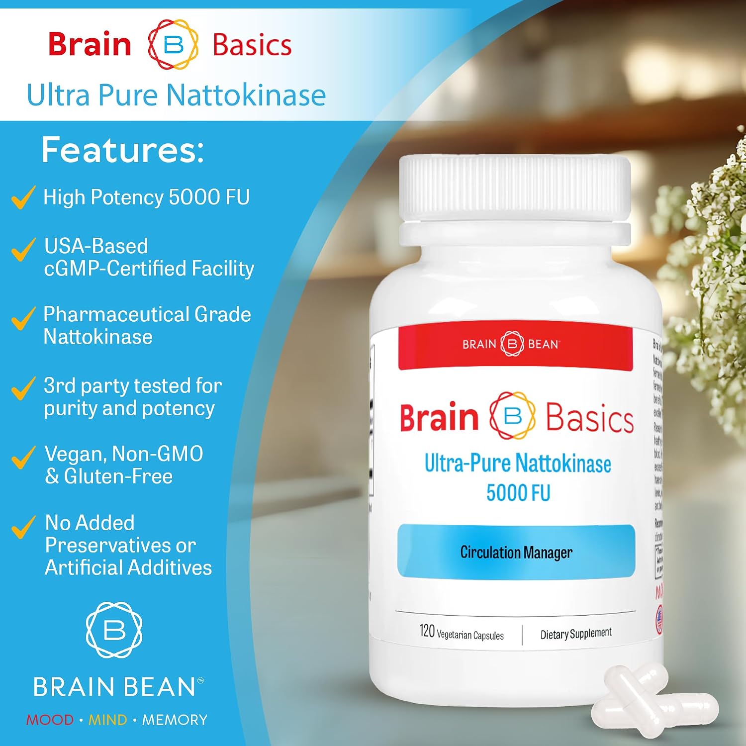 Brain Basic Ultra-Pure Nattokinase 5000 FU – 120 Cápsulas