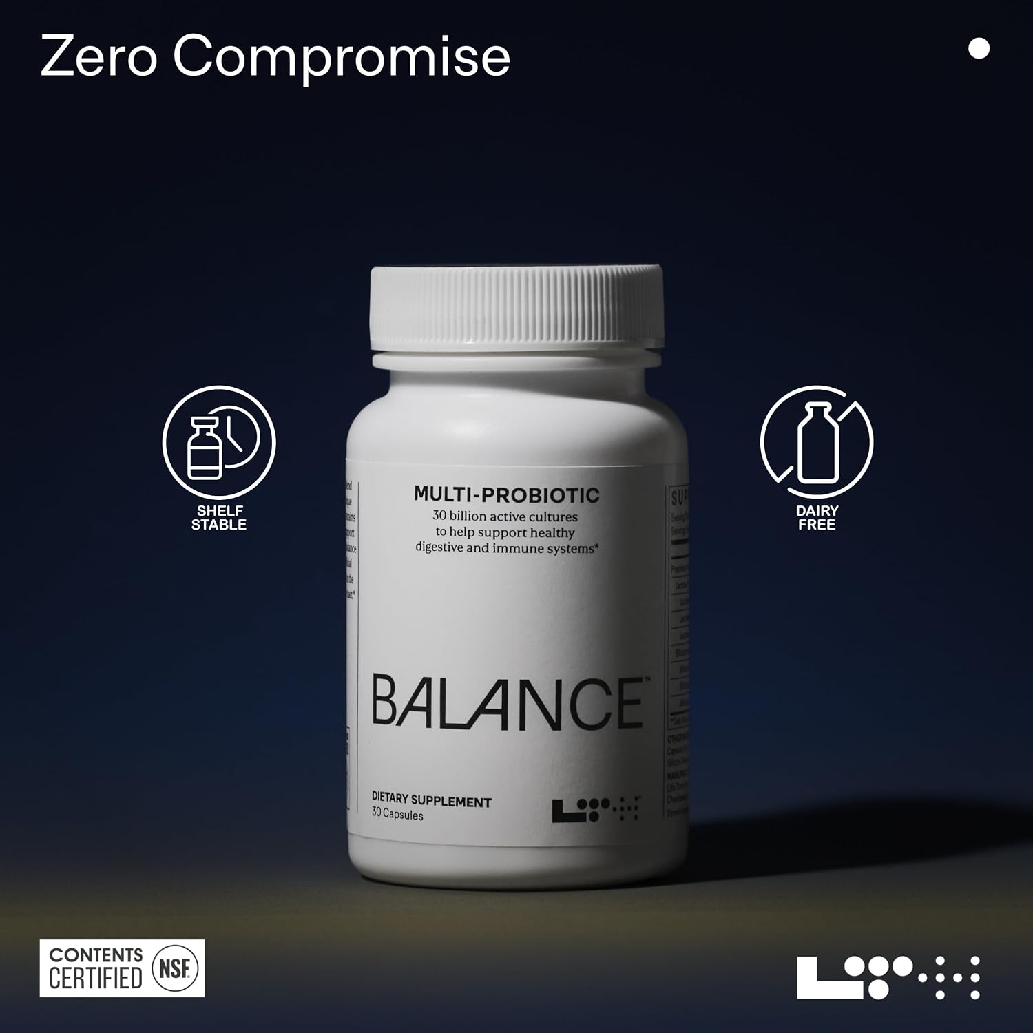 LTH Balance Multi Pro 30B Probiótico - Confianza de los miembros de Life Time - 30 mil millones de UFC - Sin lácteos, estable en almacenamiento - Apoyo intestinal e inmunológico - 30 cápsulas