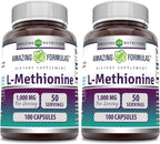 Amazing Formulas L-Metionina Suplemento | 1000 mg por dosis | 100 Cápsulas | No-GMO | Sin Gluten | Fabricado en EE.UU.