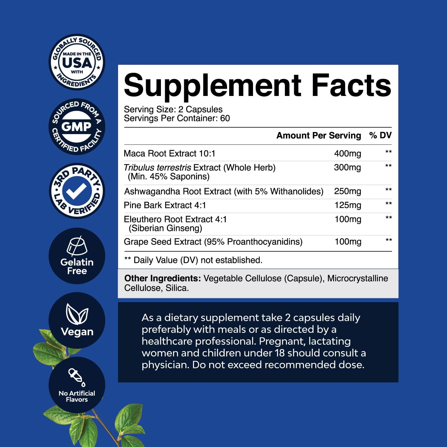 Potent Black Maca Root Cápsulas para Hombres - Complemento Herbal con Ginseng Siberiano, Ashwagandha y Raíz de Maca Negra - 120 Cápsulas