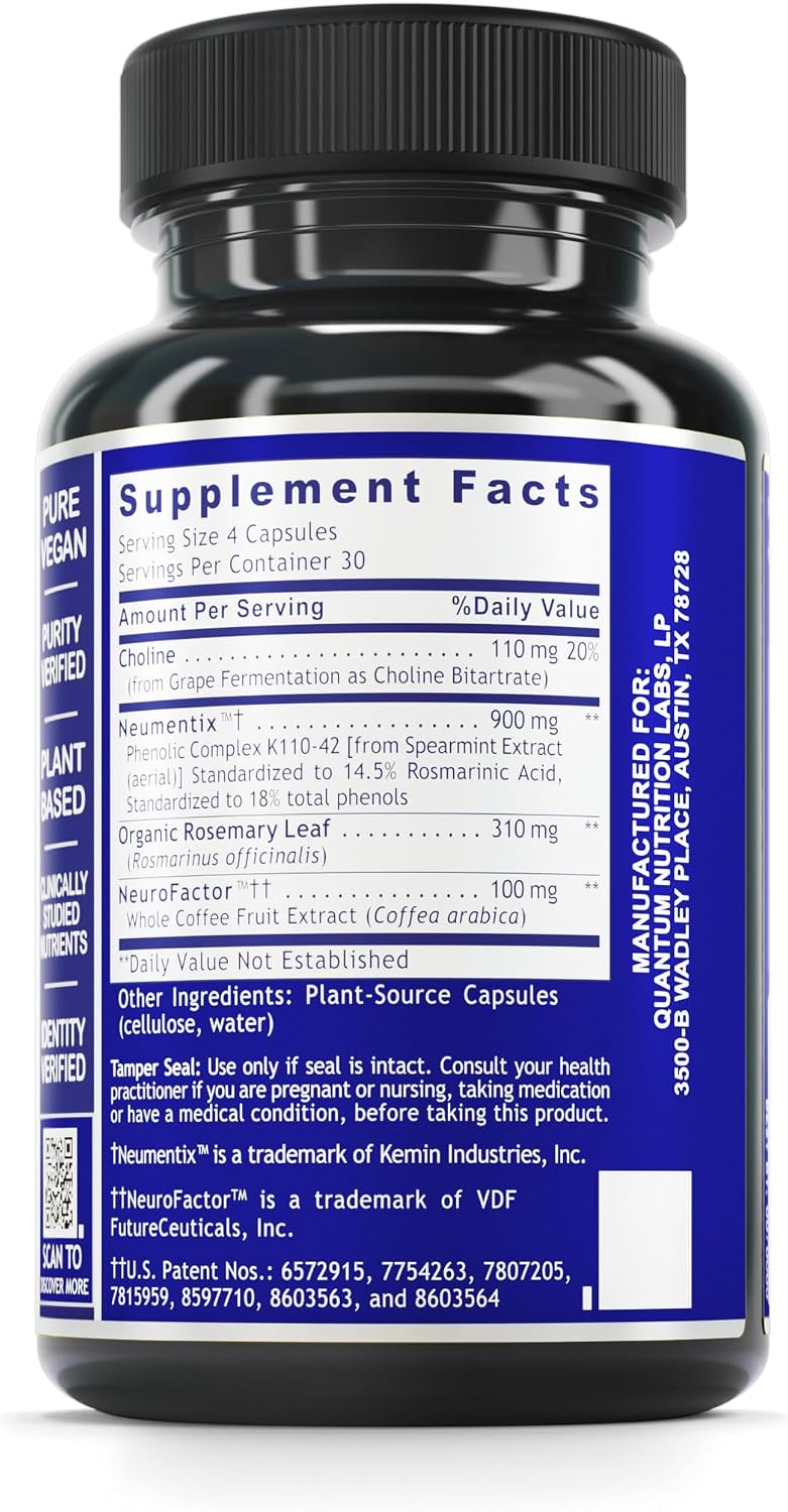Quantum Nutrition Labs Brain Prodigy - Complemento para Memoria y Concentración - 120 Cápsulas Vegetarianas