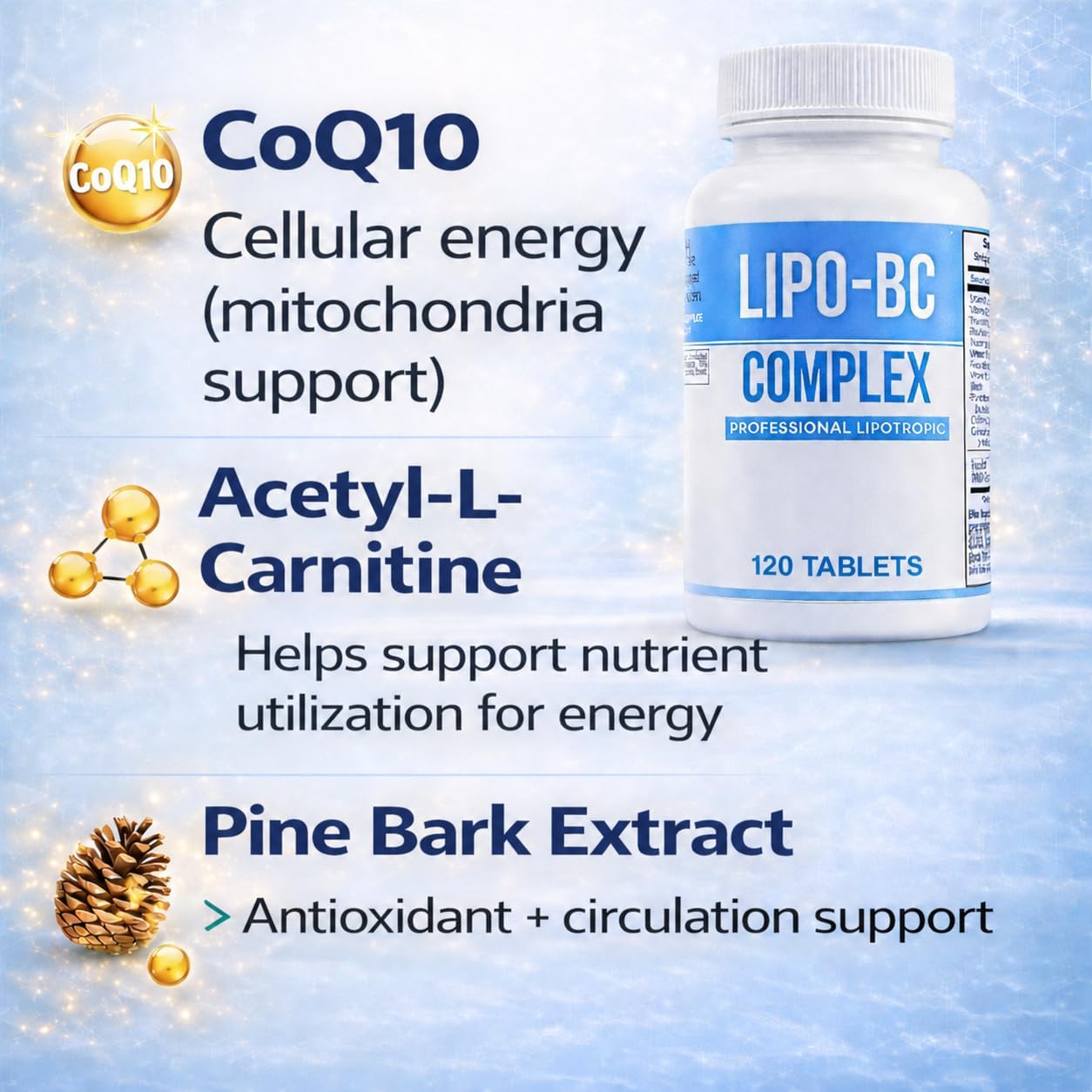 Legere Lipo-BC Complejo B con Lipotrópicos, Vitamina C y D3 - 120 Comprimidos