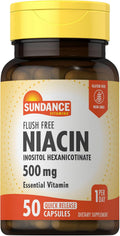 Sundance Niacina 500mg Sin Enrojecimiento | 50 Cápsulas | Vitamina B3 Esencial | Inositol Hexanicotinato | Sin OGM y Sin Gluten