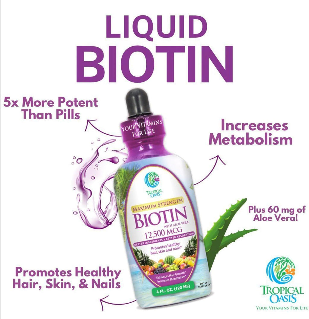 Tropical Oasis Biotina Líquida 12.500 mcg - Gotas de Alta Concentración