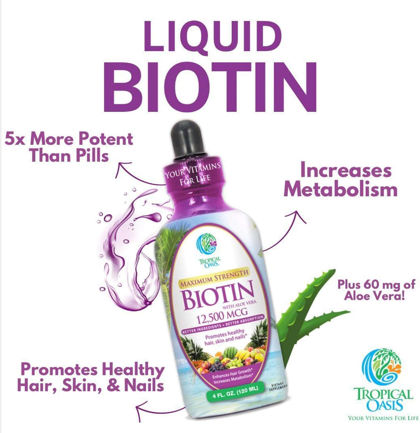Tropical Oasis Biotina Líquida 12.500 mcg - Gotas de Alta Concentración