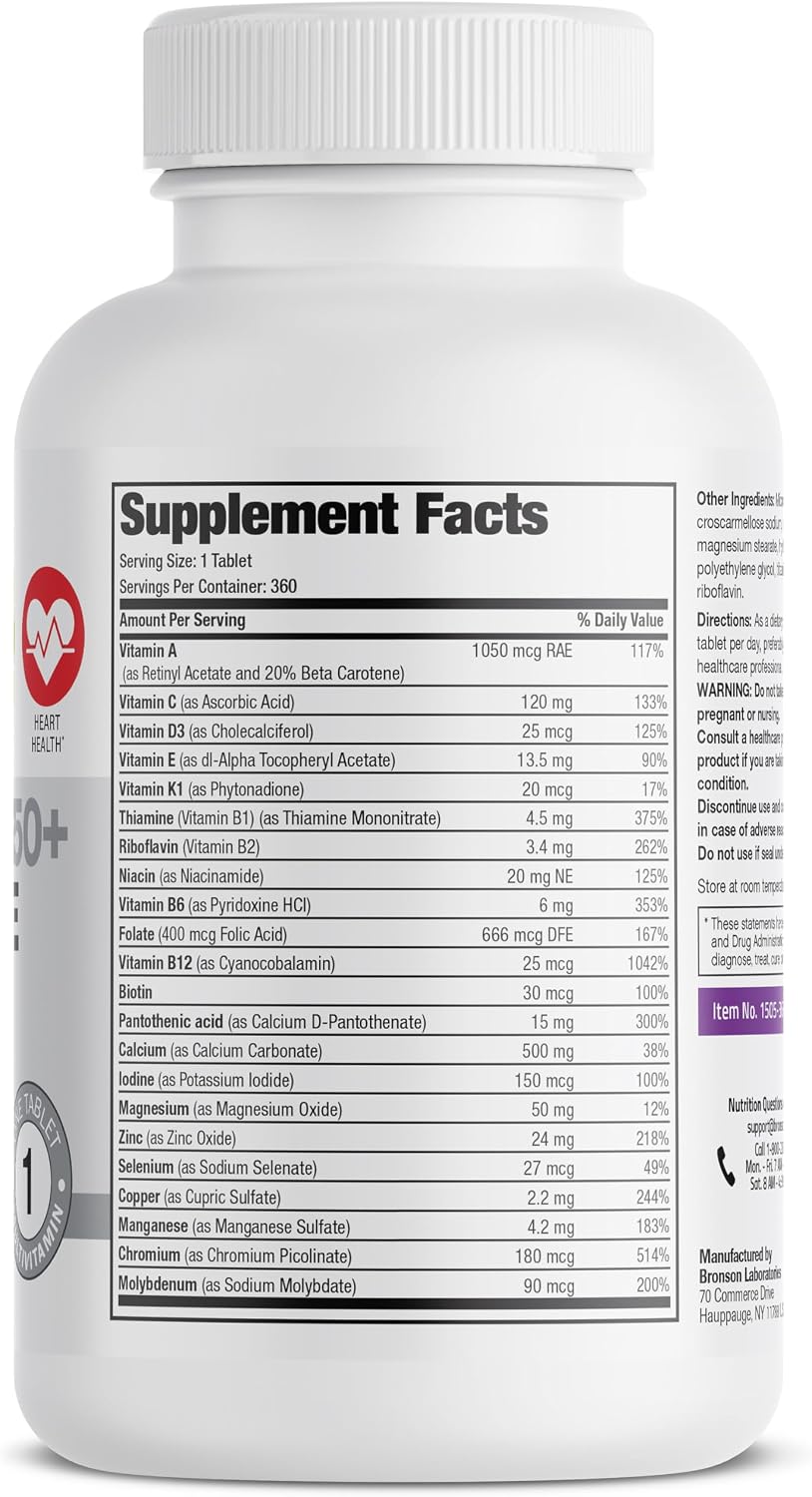 Bronson ONE Diario Multivitamínico y Multimineral Completo para Mujeres 50+, 360 Comprimidos
