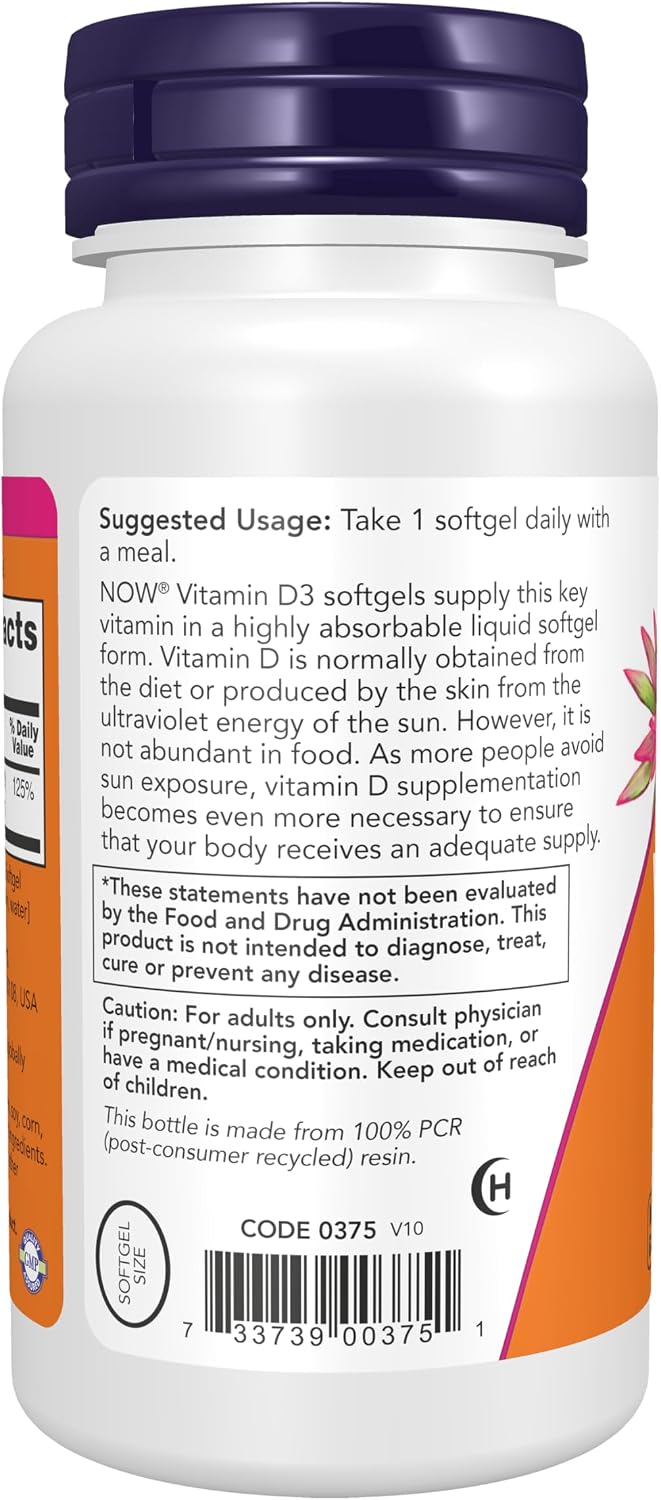 Vitamina D3 1000 UI, 360 Cápsulas Blandas - NOW Foods