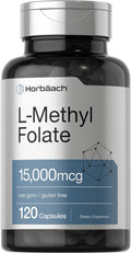 Horbäach L-Metilfolato 15000 mcg | 120 Cápsulas | 5-MTHF | No Transgénico, Sin Gluten
