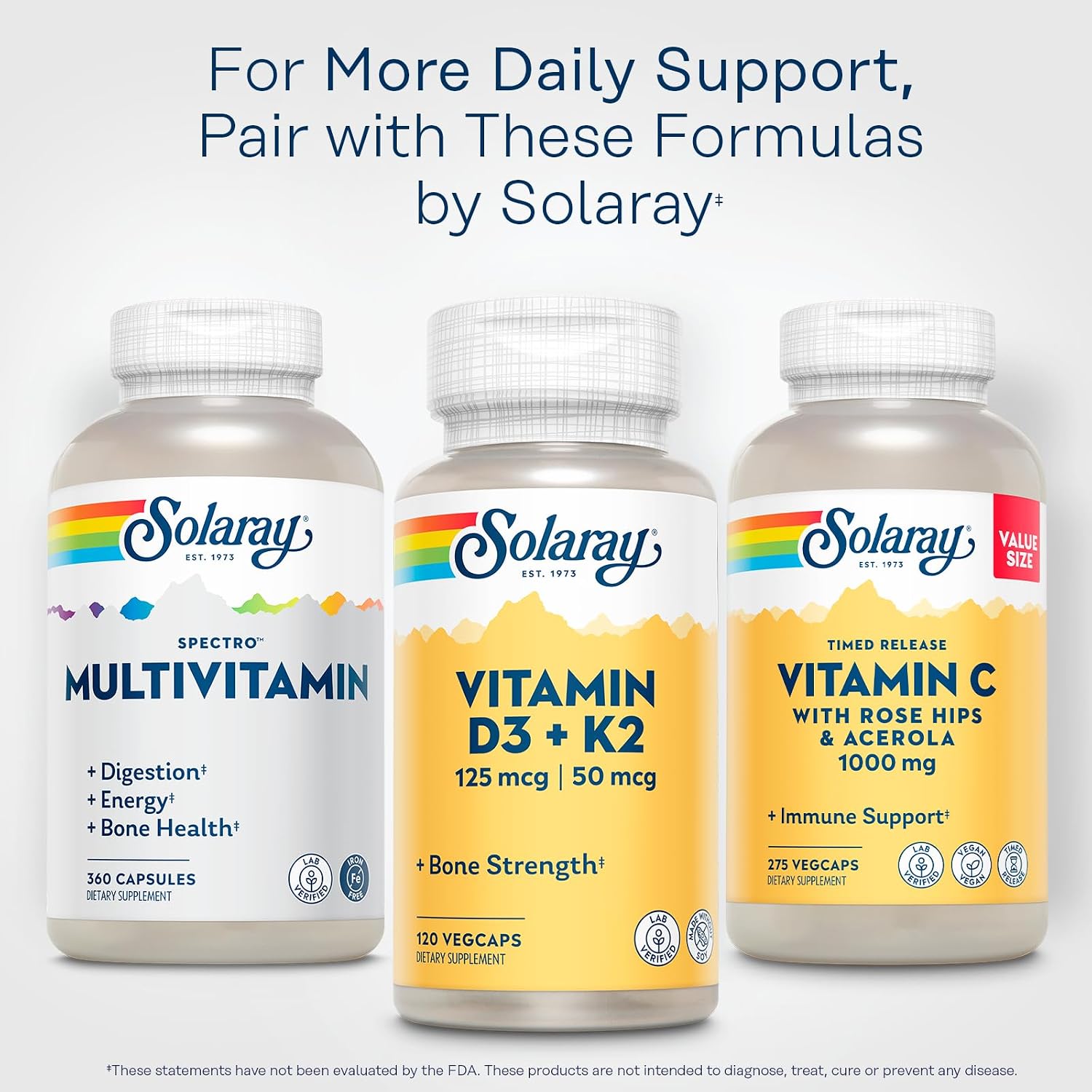 Solaray Spectro Multivitamínico Sin Hierro - Complejo con Calcio, Magnesio y Enzimas Digestivas, 360 Cápsulas