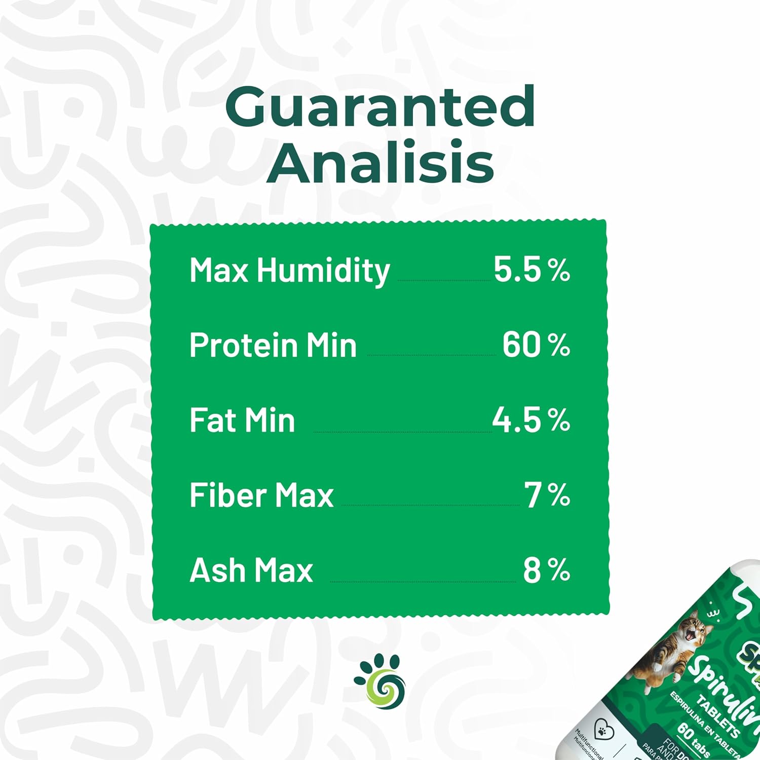 SPIRU PAW Comprimidos de Espirulina para Perros y Gatos - Complemento Natural con Microalgas - 60 Comprimidos