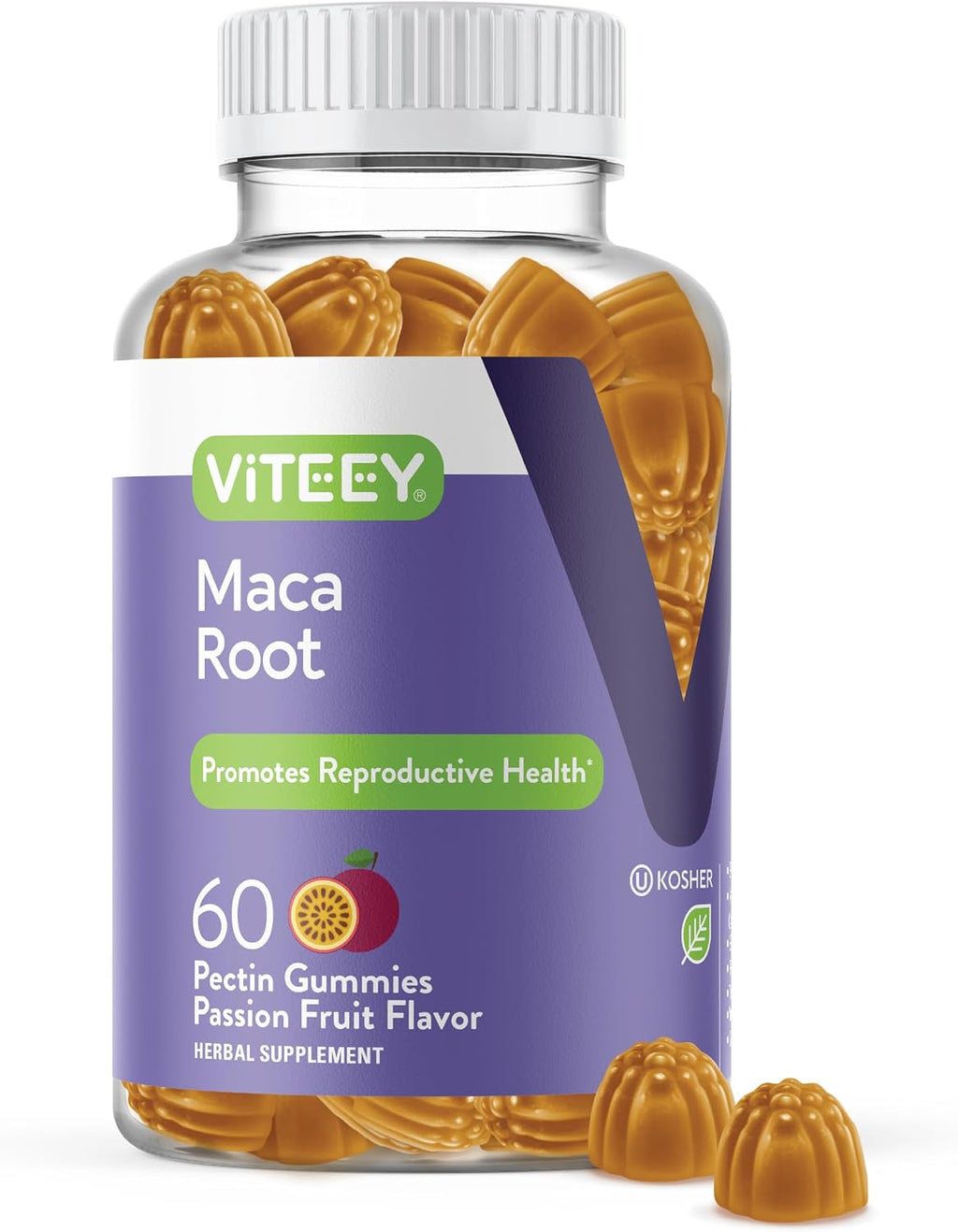 Viteey Gominolas de Maca Negra - 120 Gominolas con Sabor a Maracuyá - Vegano, Sin Gluten