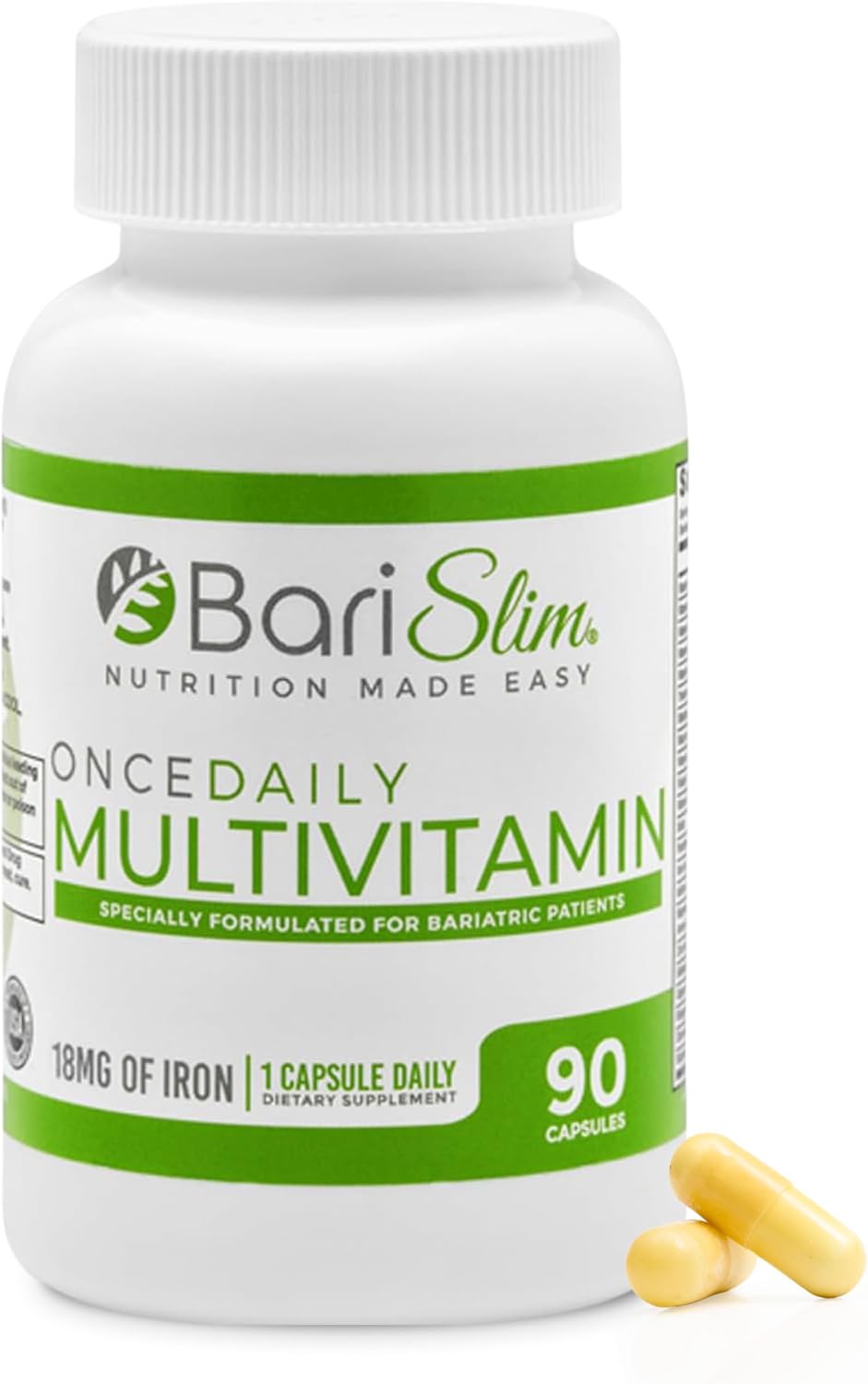 BariSlim Multivitamínico Bariátrico Una Vez al Día - 18mg de Hierro - 90 Cápsulas