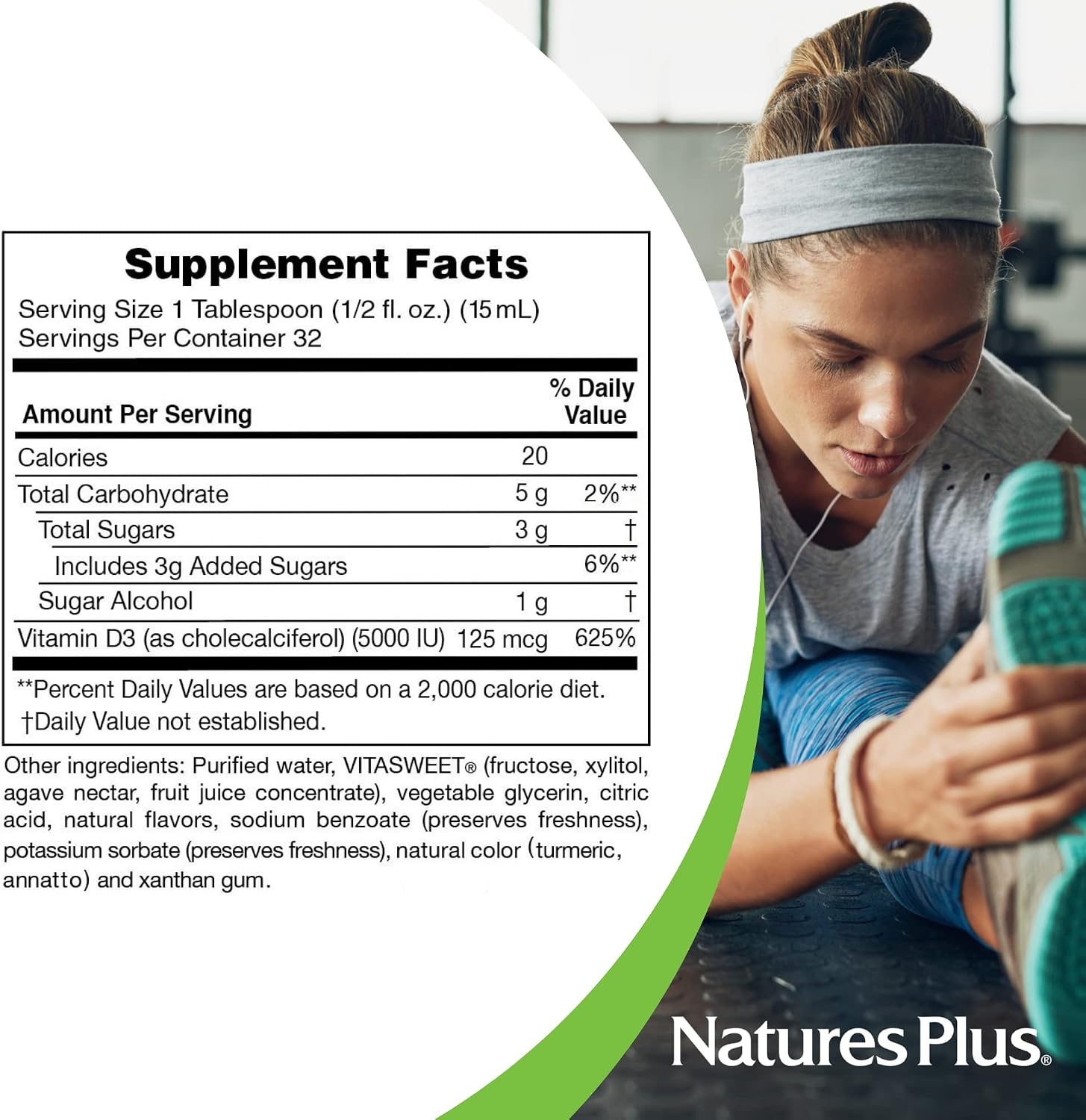 NaturesPlus Liquid Sunshine Vitamina D3 - 473 ml - Sabor Cítrico Tropical - 5000 UI