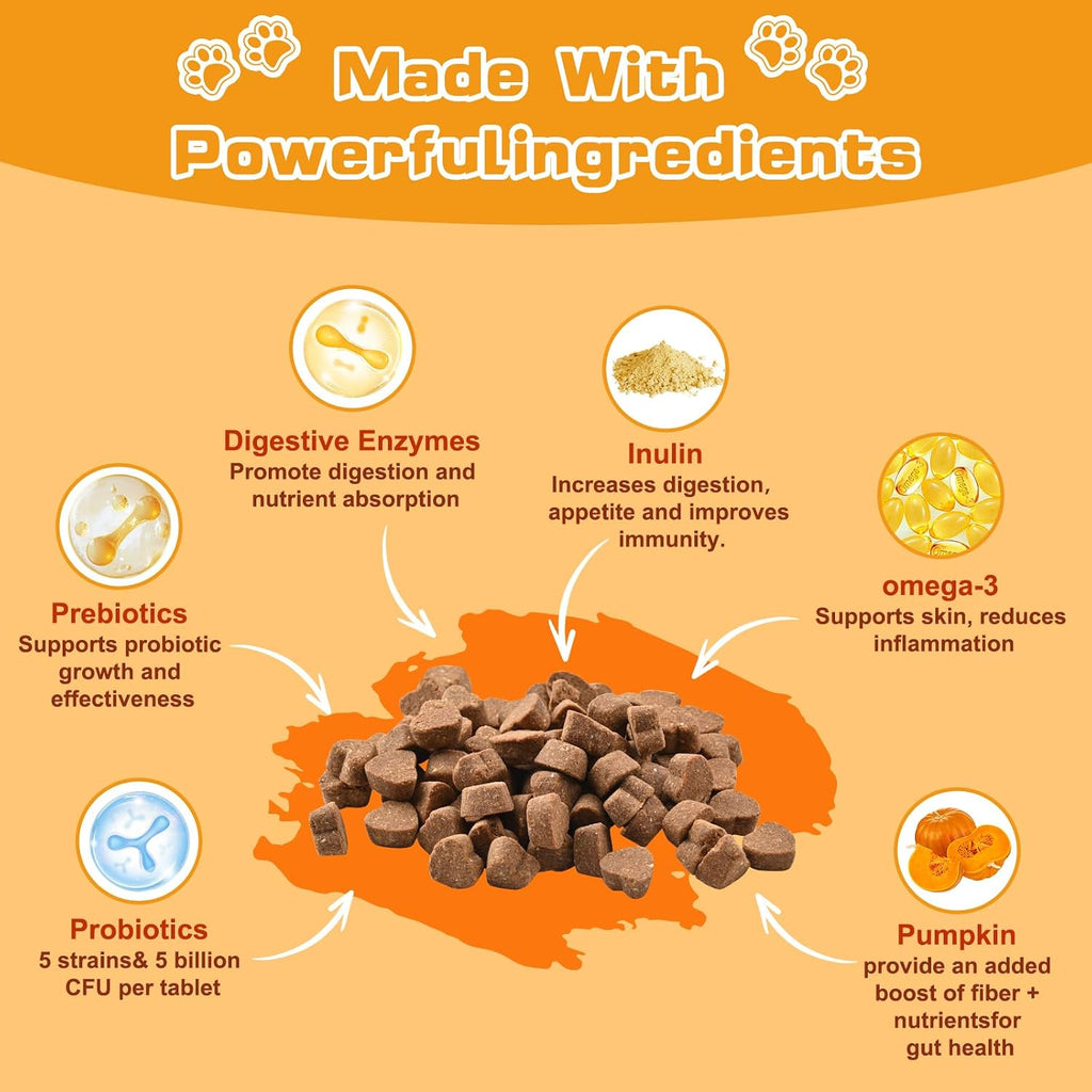 Probióticos para Perros y Gatos con Prebióticos y Enzimas Digestivas, 120 Masticables