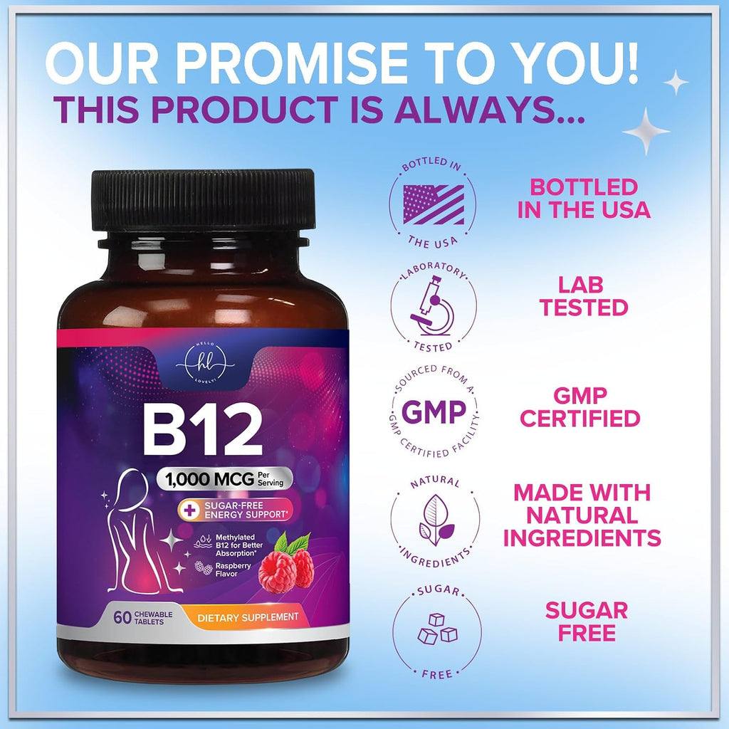 Vitamina B12 1000 mcg por Ración Comprimibles Masticables - Metilcobalamina - 60 Comprimidos