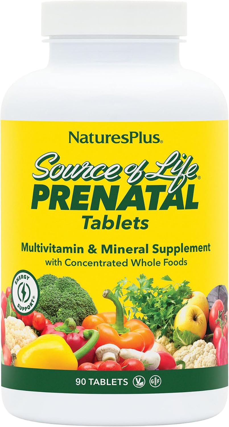 NaturesPlus Source of Life Prenatal - 90 Tablets - Multivitamin & Mineral with Iron - Nutritional Support for Pregnancy - Gluten-Free, Vegetarian