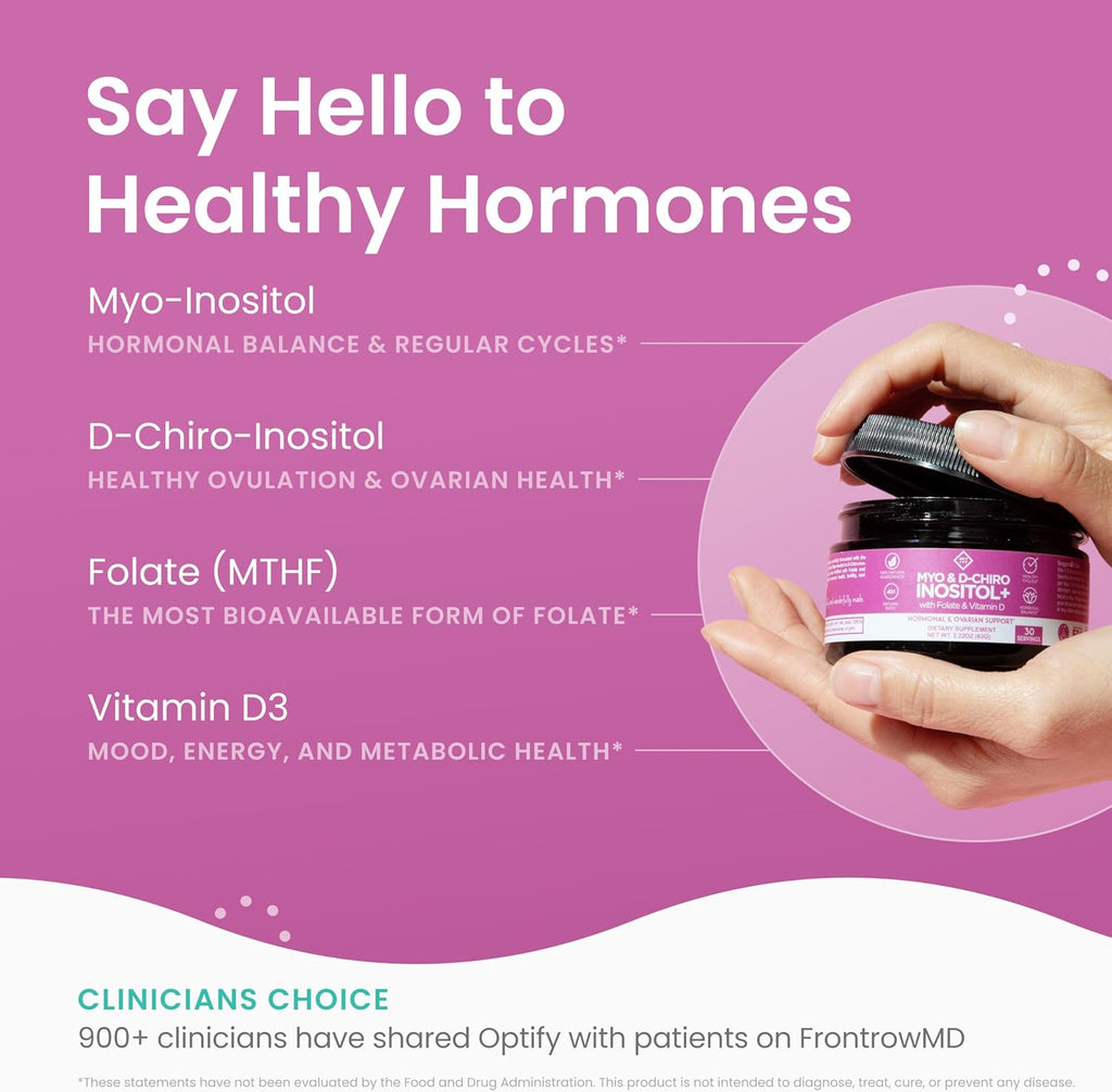 Optify Inositol+ - Myo-Inositol y D-Chiro Inositol 40:1 con Folato y Vitamina D, 63 g