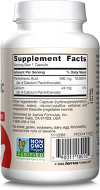 Jarrow Formulas Ácido Pantoténico B5 500 mg, 100 Cápsulas Vegetales