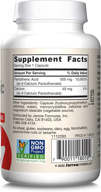 Jarrow Formulas Ácido Pantoténico B5 500 mg, 100 Cápsulas Vegetales – Image 9