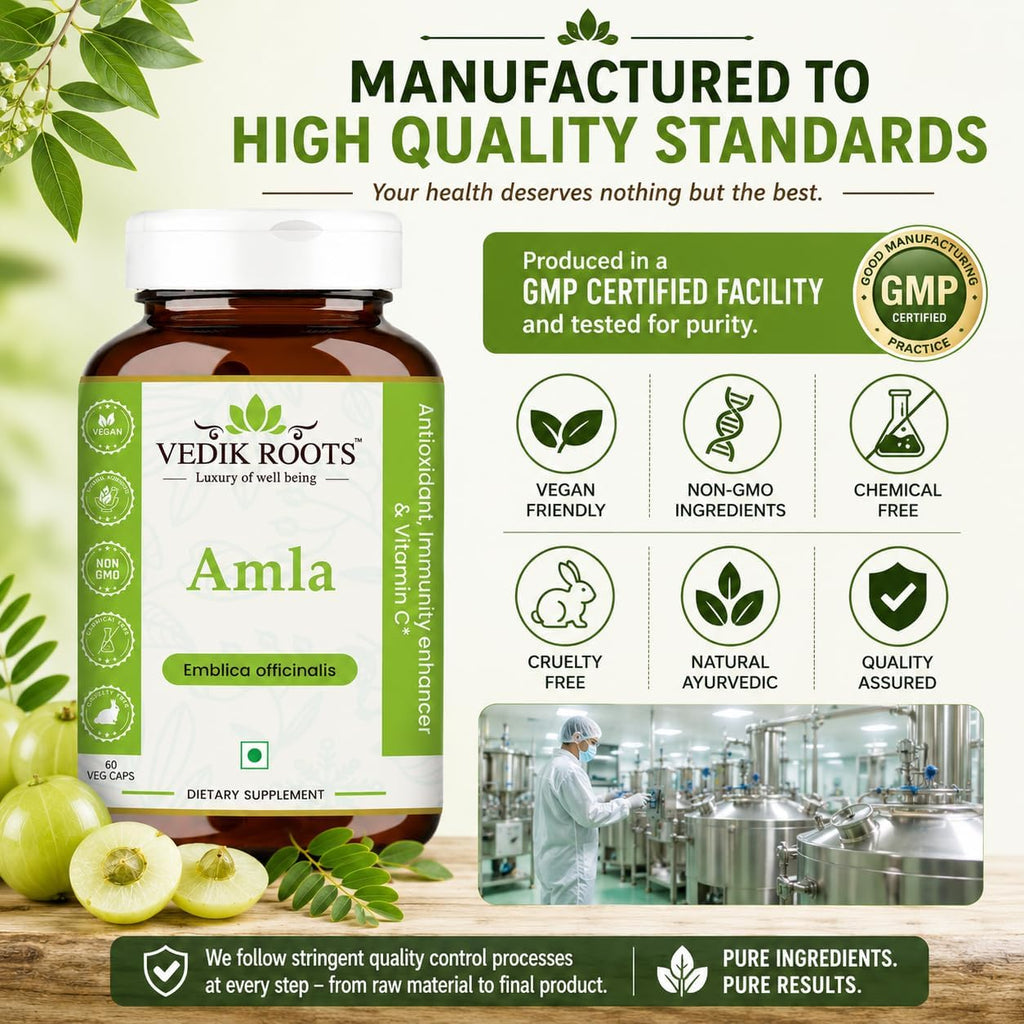 VEDIKROOTS Cápsulas de Amla 100% Orgánicas - Fuente Natural de Vitamina C - Complemento Alimenticio Herbal (60 Cápsulas, Pack de 2)