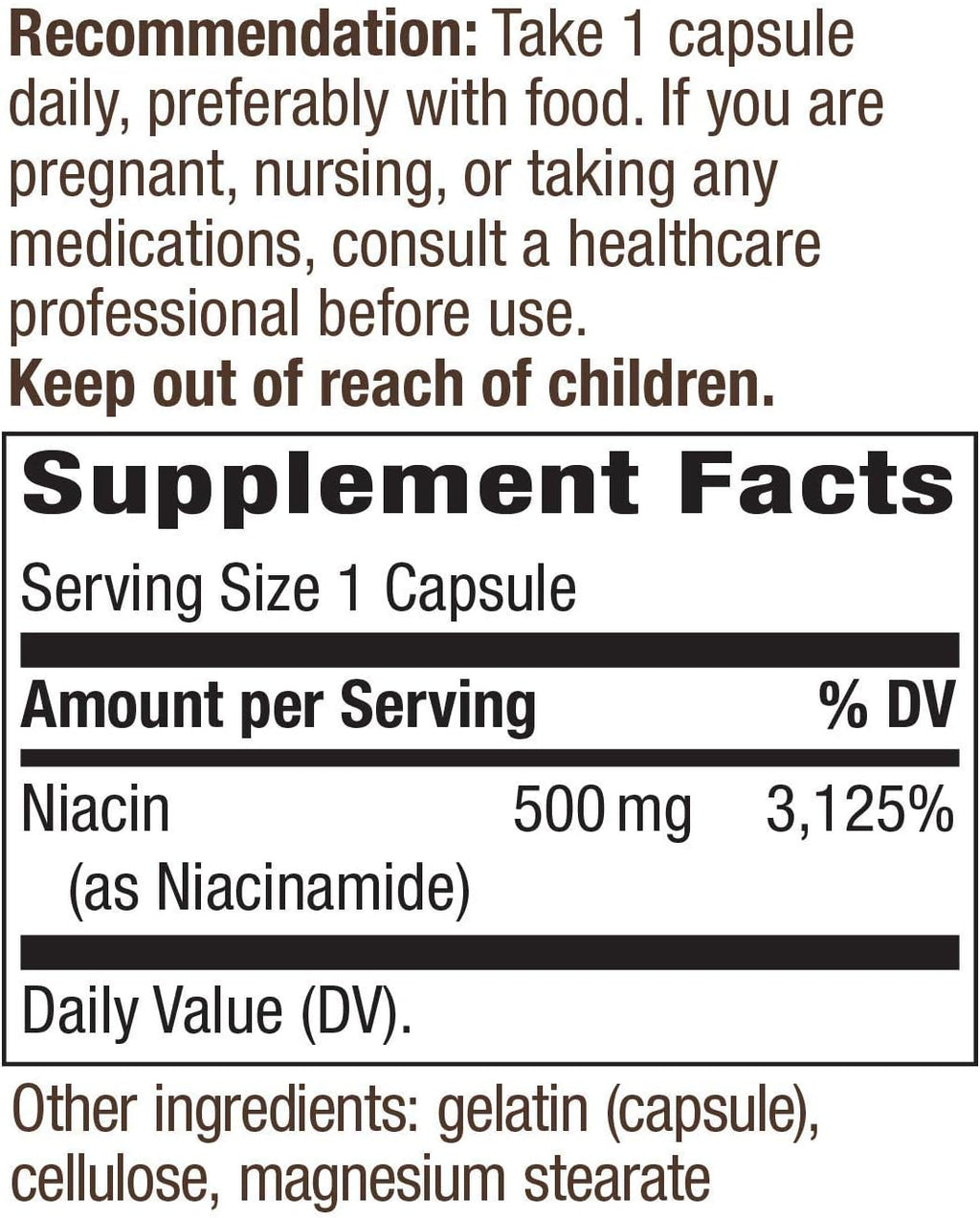 Nature's Way Niacinamida 500mg - 100 Cápsulas (Paquete de 4)