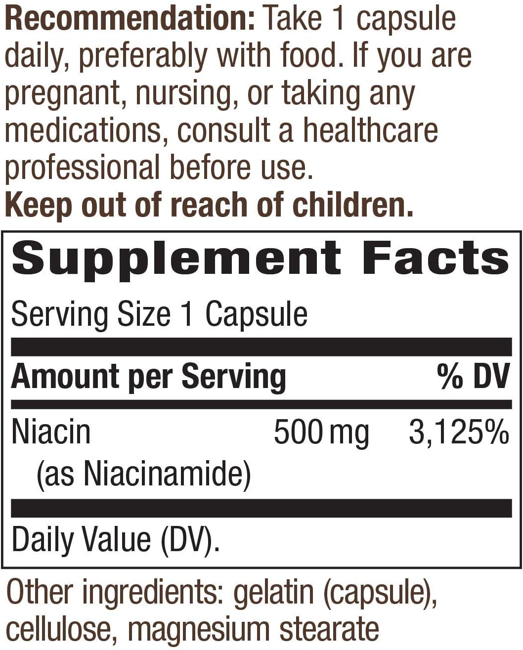 Nature's Way Niacinamida 500mg - 100 Cápsulas (Paquete de 4)