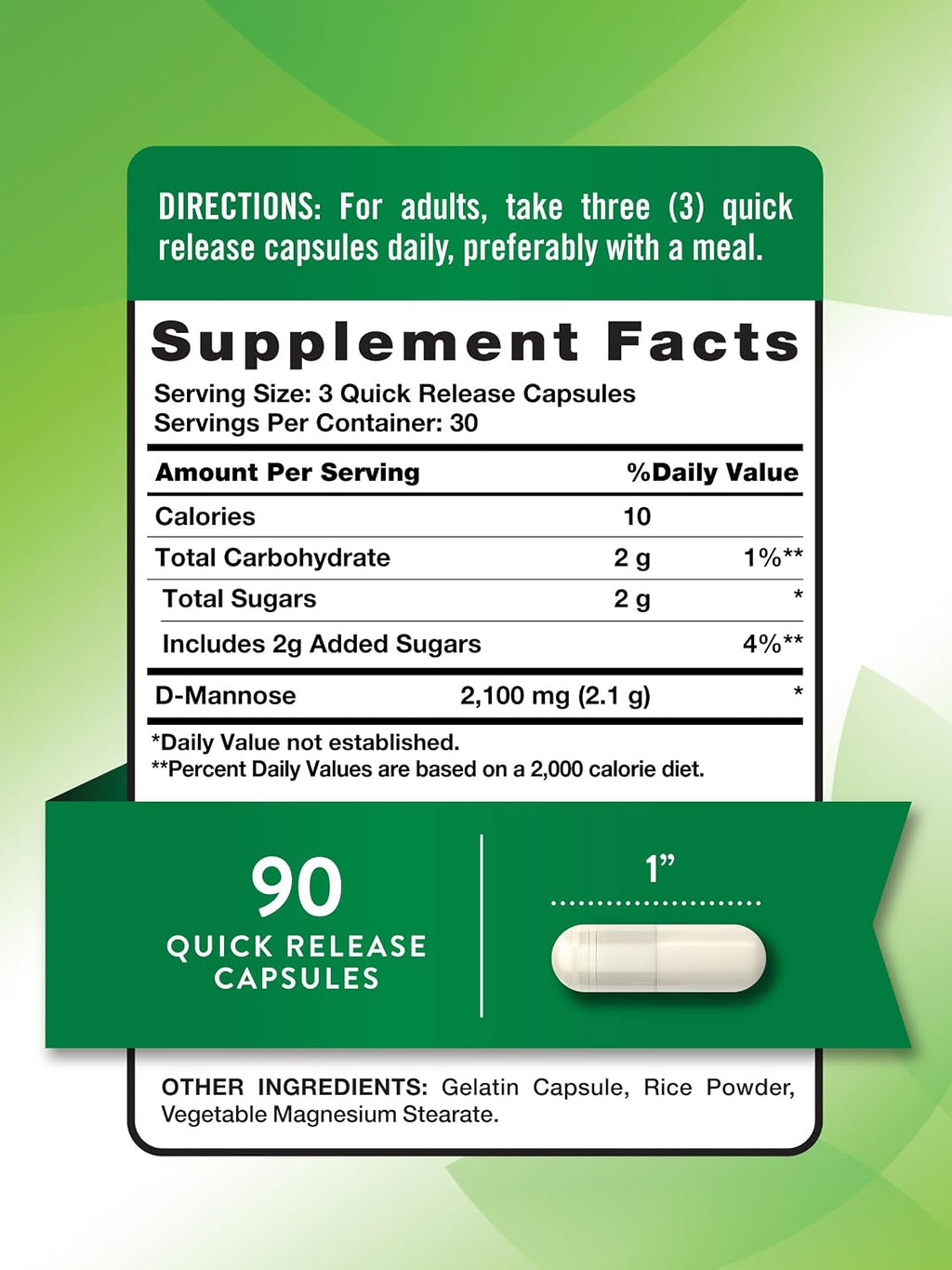 Nature's Truth D-Manosa 2100 mg | 90 Cápsulas | No-GMO y Sin Gluten