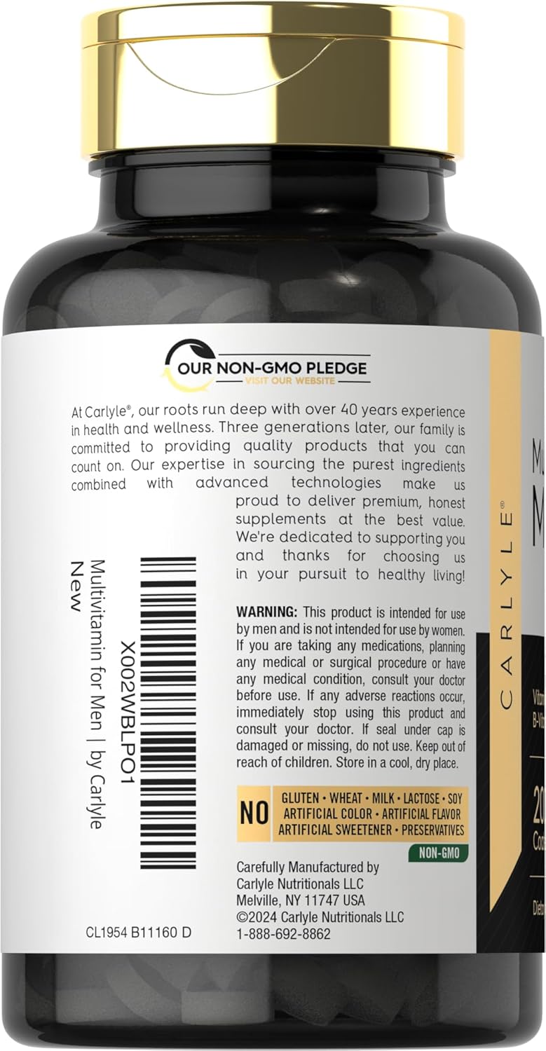 Carlyle Multivitamínico para Hombres 50+ | 200 Comprimidos | con Vitaminas B, Vitamina D, Magnesio y Zinc | Sin Gluten, No-GMO