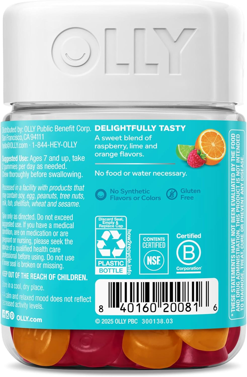 OLLY Kids Chillax Gummies - Suplemento Masticable con Magnesio, L-Teanina y Melisa para la Calma y Relajación* - 50 Gominolas