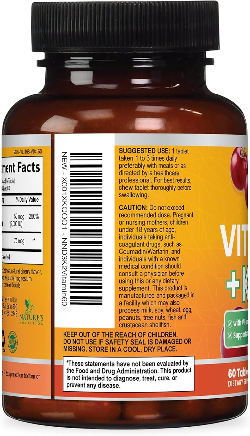 Vitamina D3 K2 2000 UI con MK-7 - 60 Comprimidos Masticables Sabor Berry