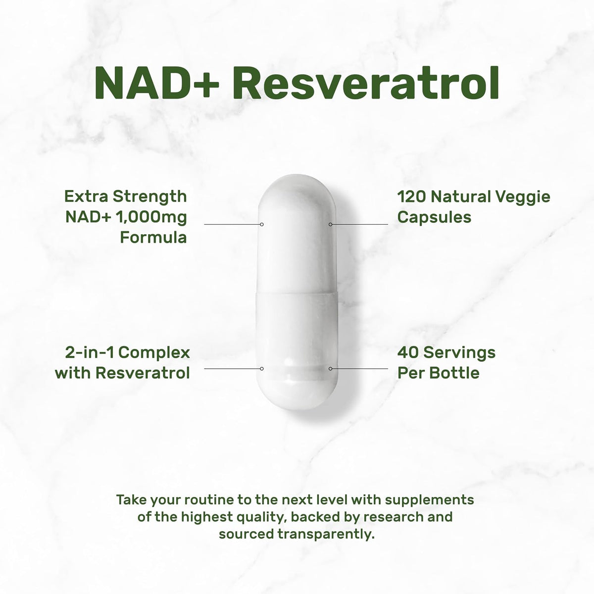 NAD+ Resveratrol 1.000mg por dosis, 120 Cápsulas Vegetales - 2 en 1 Suplemento de Potencia Extra, Alternativa al NMN, No – Image 3