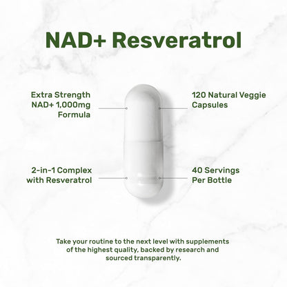 NAD+ Resveratrol 1.000mg por dosis, 120 Cápsulas Vegetales - 2 en 1 Suplemento de Potencia Extra, Alternativa al NMN, No – Image 3