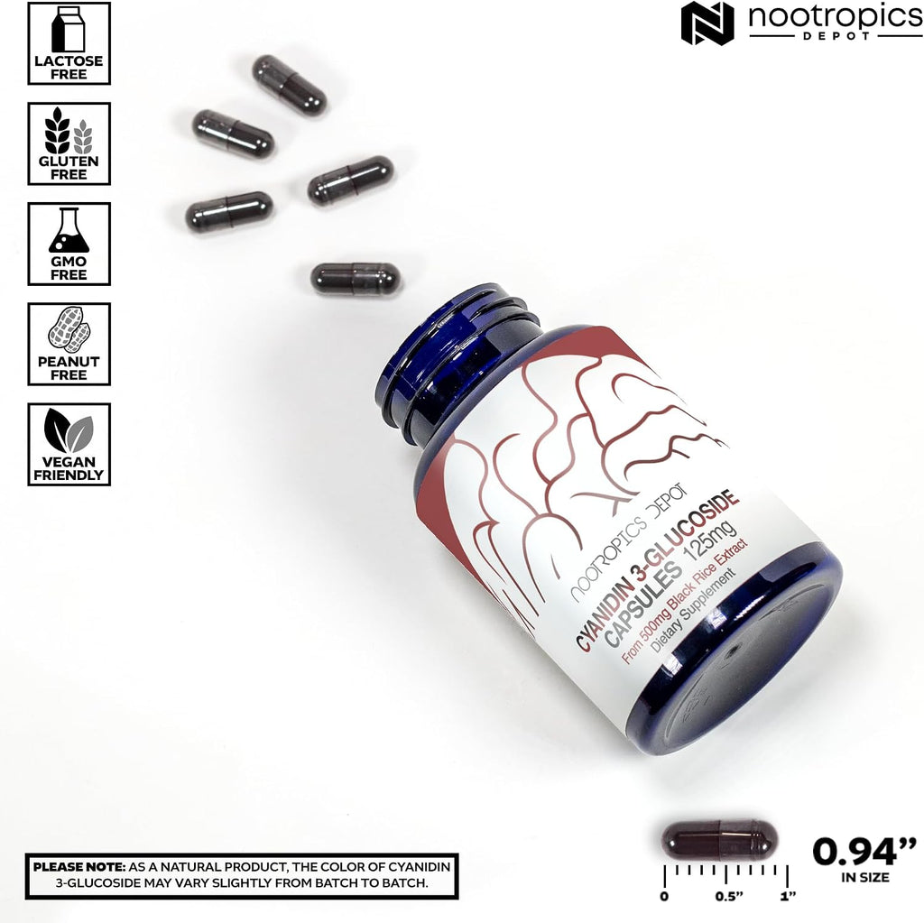 Nootropics Depot Cianidina 3-Glucósido 125mg | 180 Cápsulas | Extracto de Arroz Negro