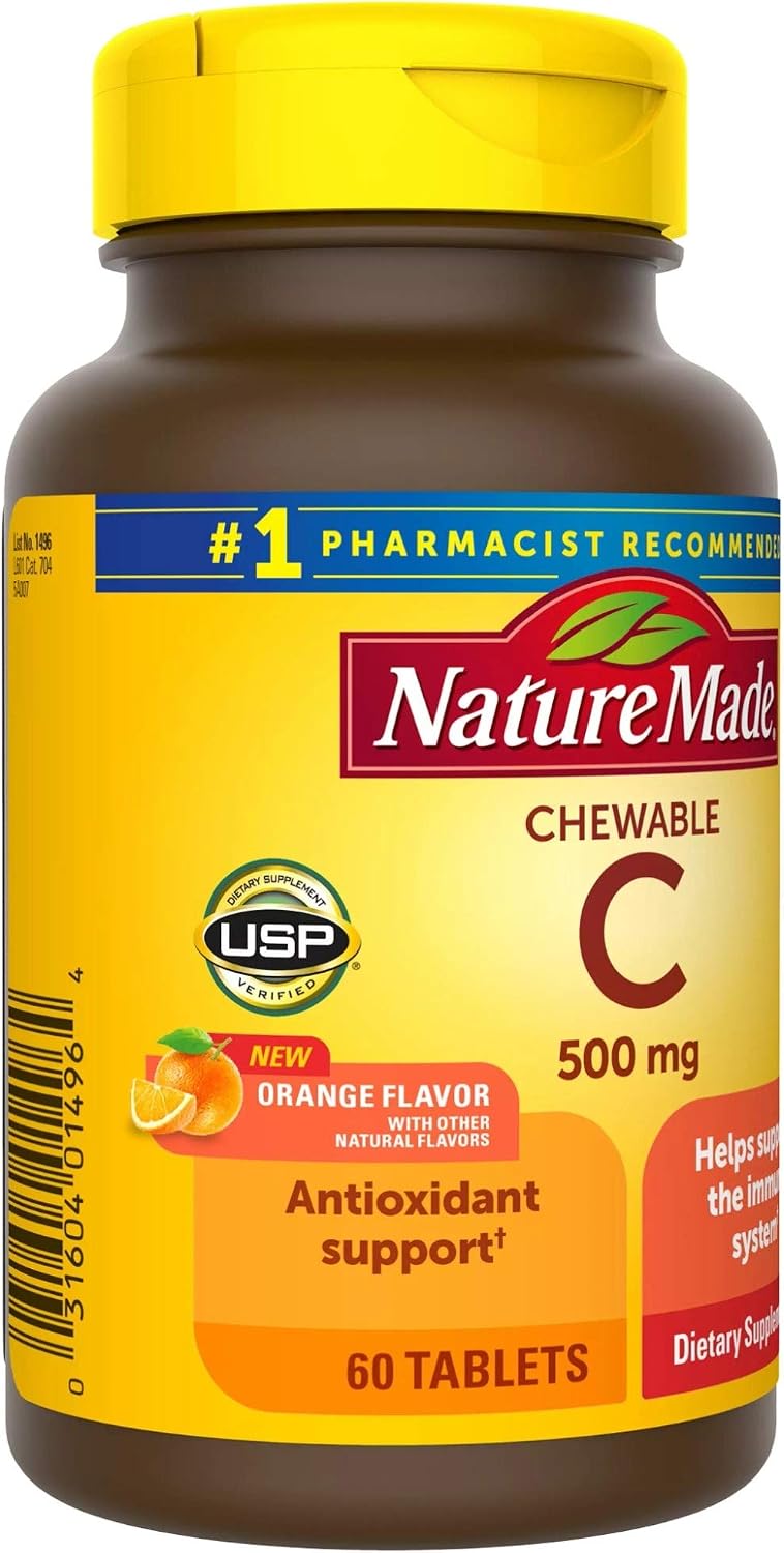 Nature Made Vitamin C 500 mg Chewable Tablets Citrus Flavor - 60 Count (Pack of 3)