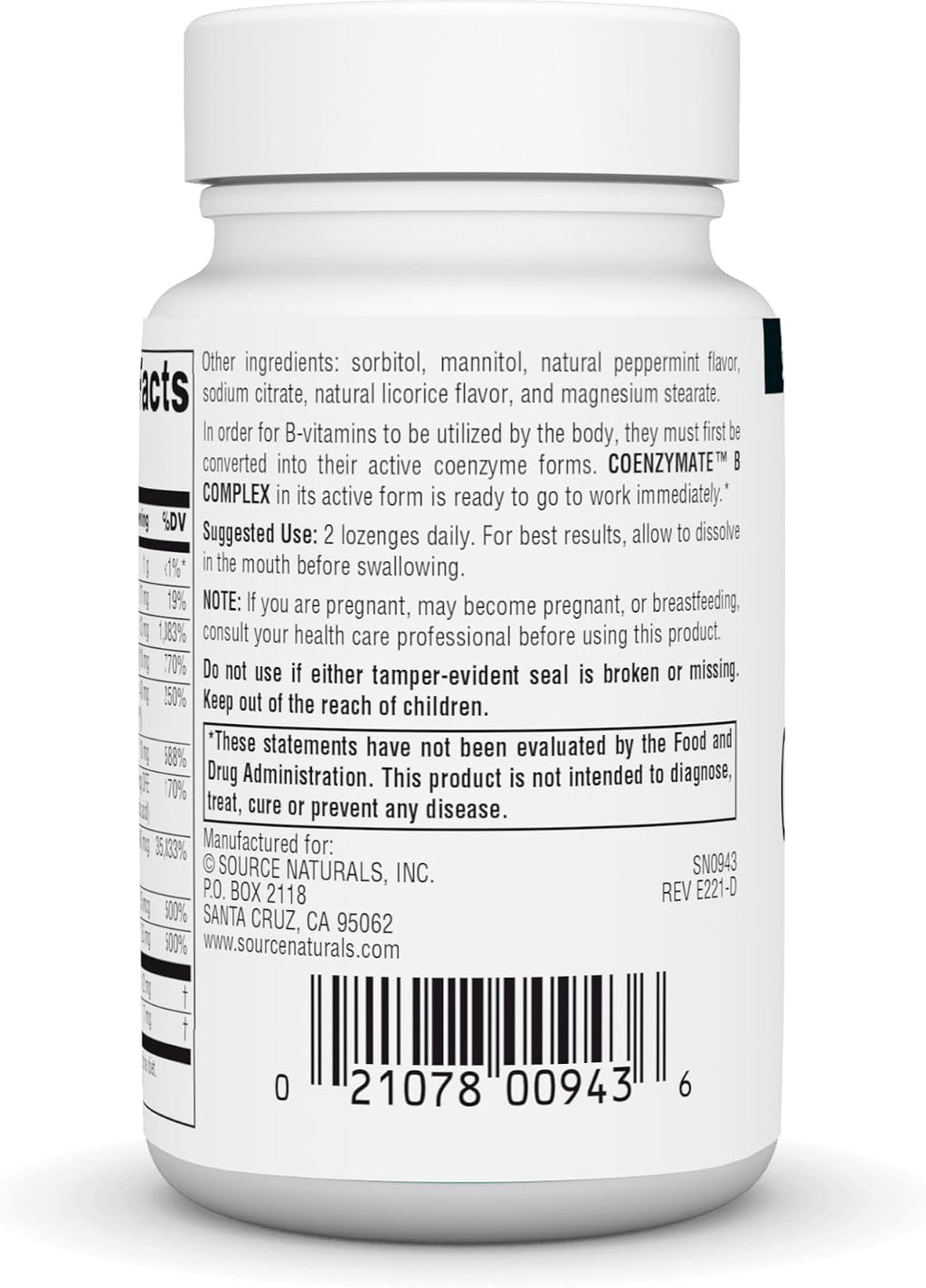 Source Naturals Coenzymate B Complex, Peppermint Flavor - 60 Lozenges