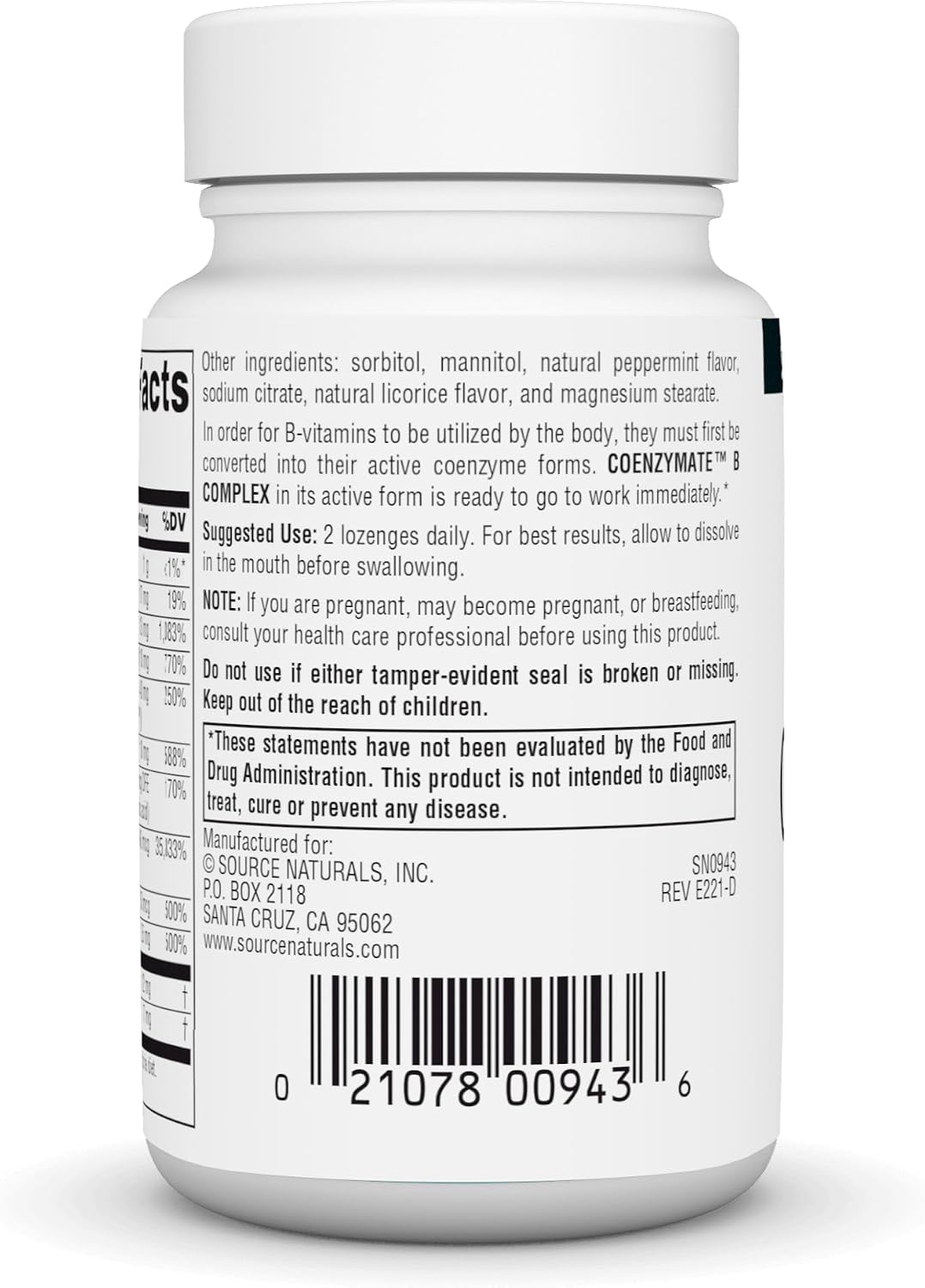 Source Naturals Coenzymate B Complex, Peppermint Flavor - 60 Lozenges
