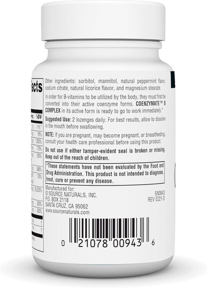 Source Naturals Coenzymate B Complex, Sabor Menta - 60 Lozenges – Image 3