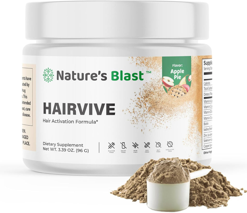 HairVive Suplemento de Crecimiento Capilar para Mujeres - Acelerador de Crecimiento del Cabello con Biotina, Colágeno y Saw Palmetto - Sabor a Tarta de Manzana 96g