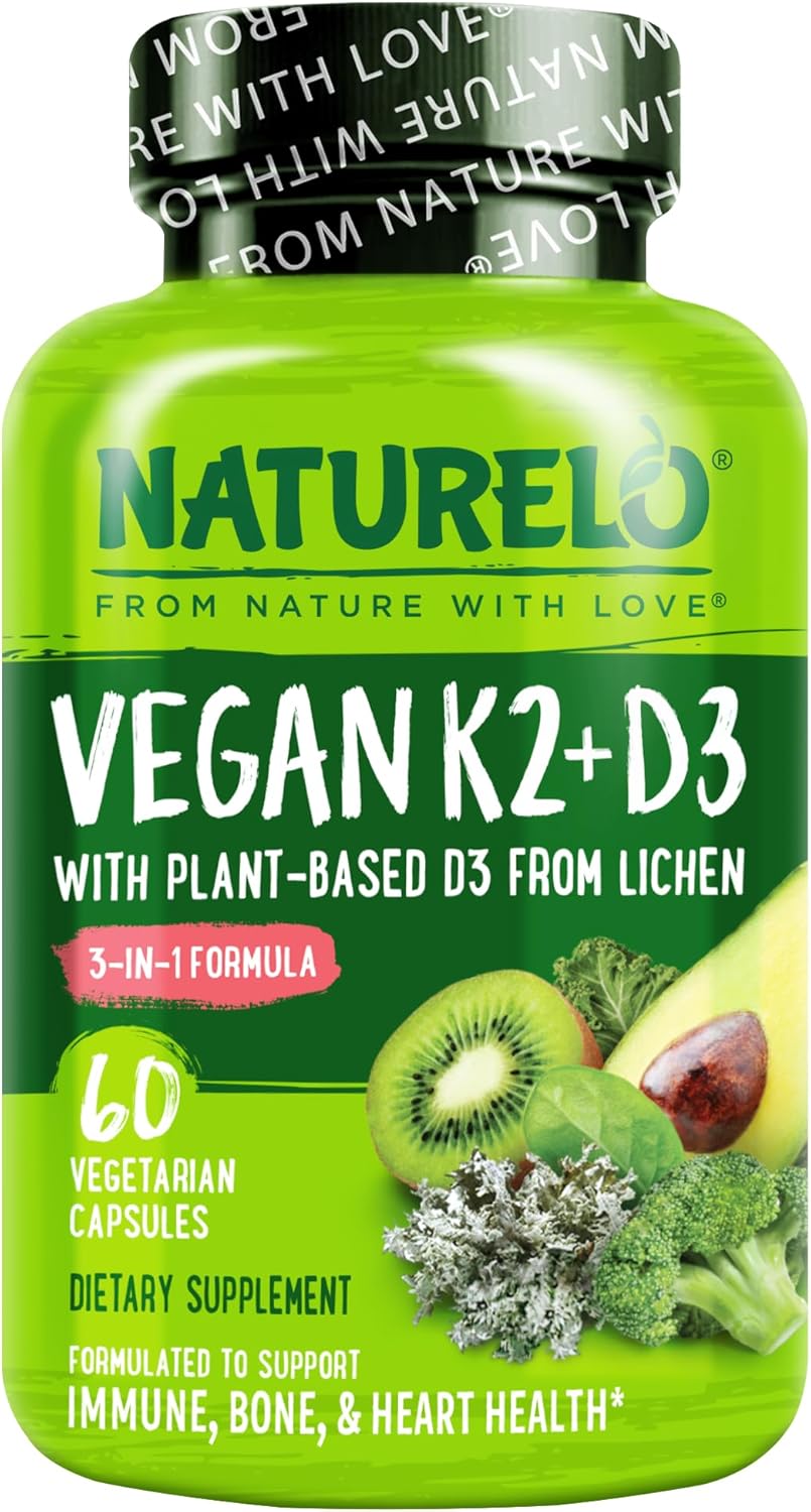 NATURELO Vitamina D3 + K2 Vegano, 60 Cápsulas