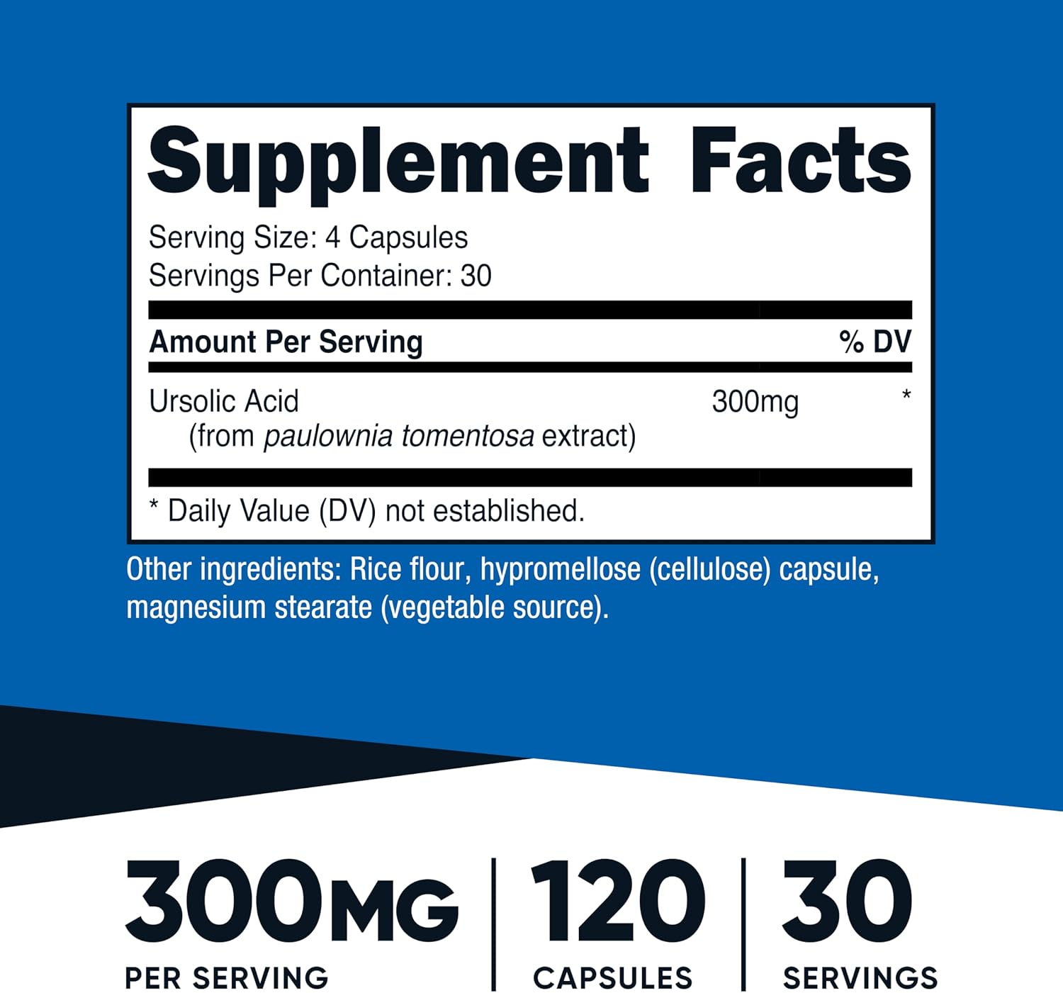Nutricost Ácido Ursólico 300mg, 120 Cápsulas - Vegano, No GMO, Sin Gluten