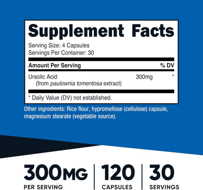 Nutricost Ácido Ursólico 300mg, 120 Cápsulas - Vegano, No GMO, Sin Gluten – Image 2