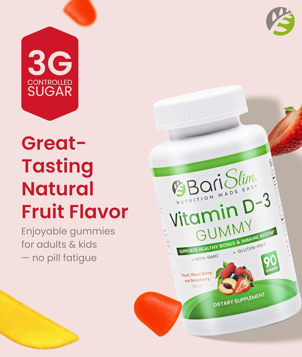 BariSlim Gomitas de Vitamina D3 - 2000 UI - 90 Gomitas para Salud Ósea e Inmunitaria