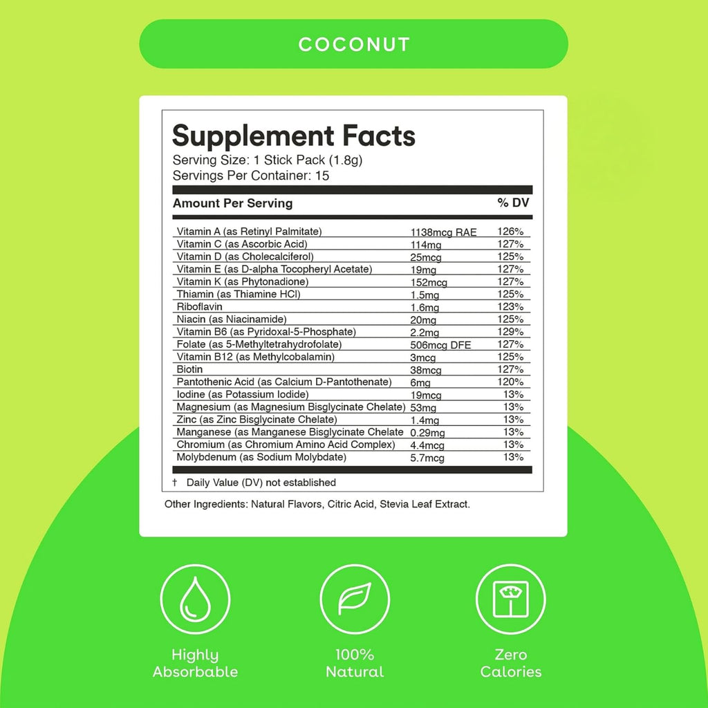 MIXHERS Multi - Multivitamínico en polvo para mujeres - 15 sobres - Sabor coco