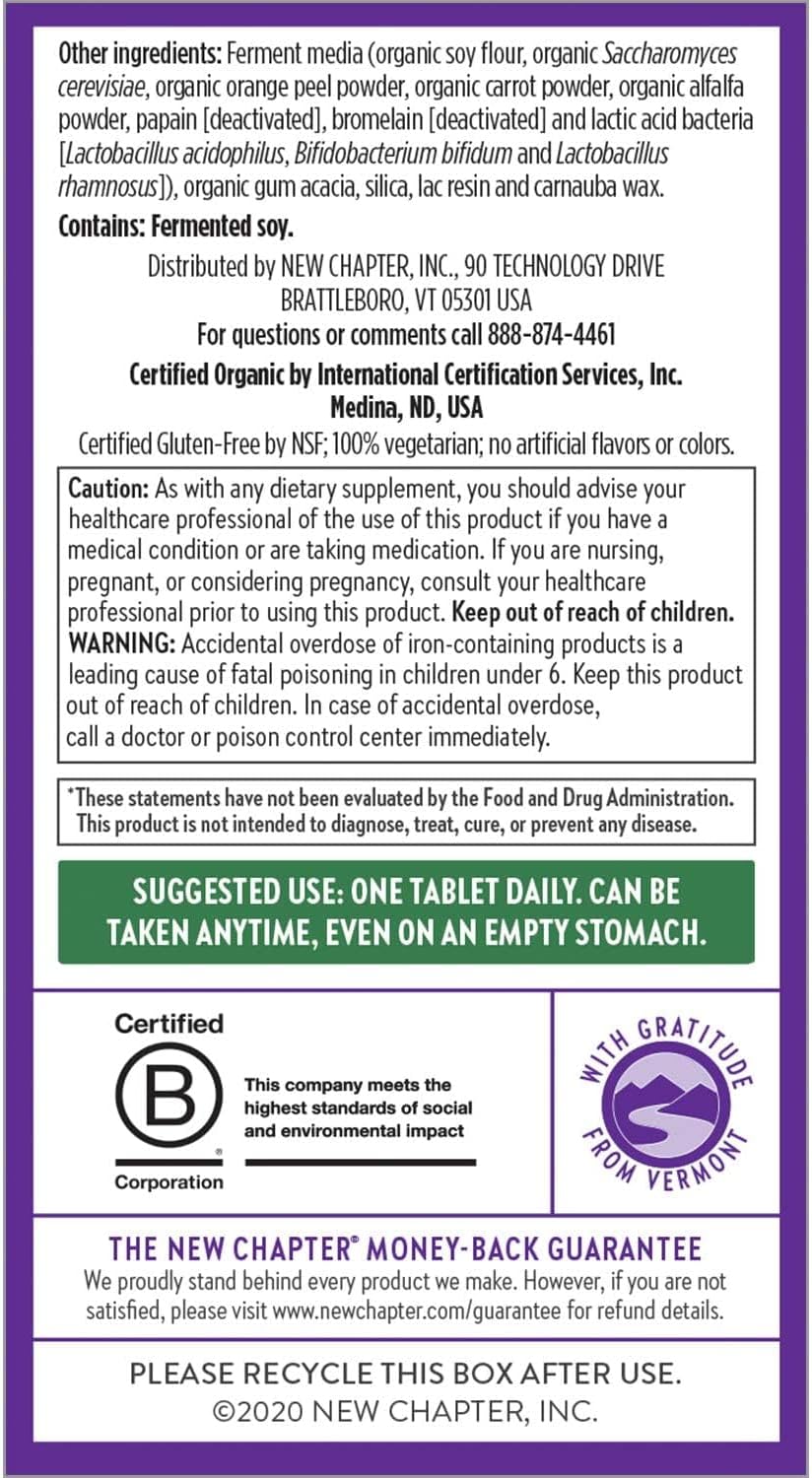 New Chapter Every Woman's One Daily - Multivitamínico para Mujeres Fermentado con Probióticos + Hierro + Vitaminas B + Vitamina D3 + Ingredientes Orgánicos No-GMO, 24 Comprimidos